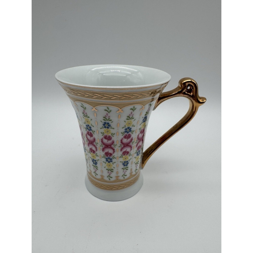 Tea Cup Coffee‎ Mug Sorelle Fine Porcelain Pink Floral Flared Hand Crafted Gold